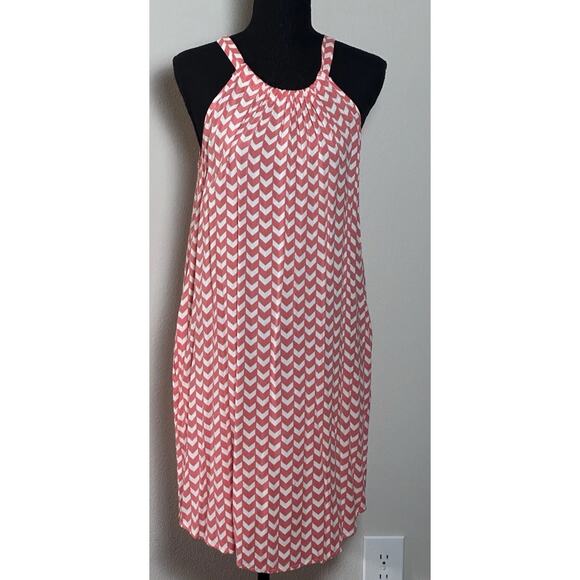 Charming Charlie Dresses & Skirts - Women’s Summer Dress Orange White Chevron Pattern Slip On Dress Pockets Size (M)